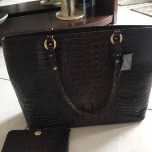 Brahmin brand new brown leather tote and wallet